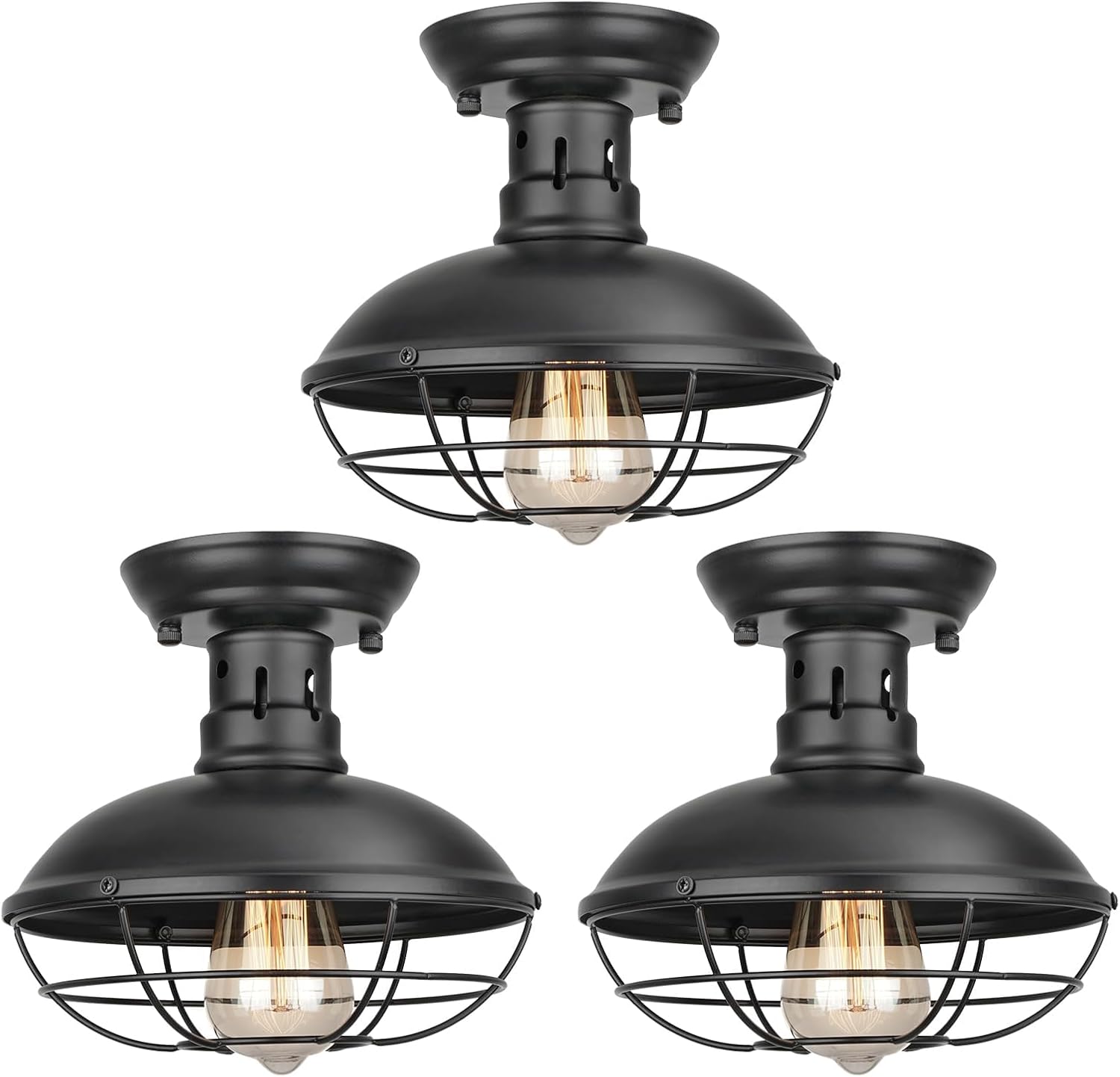 Industrial Farmhouse Flush Mount Ceiling Light Fixture 3 Pack