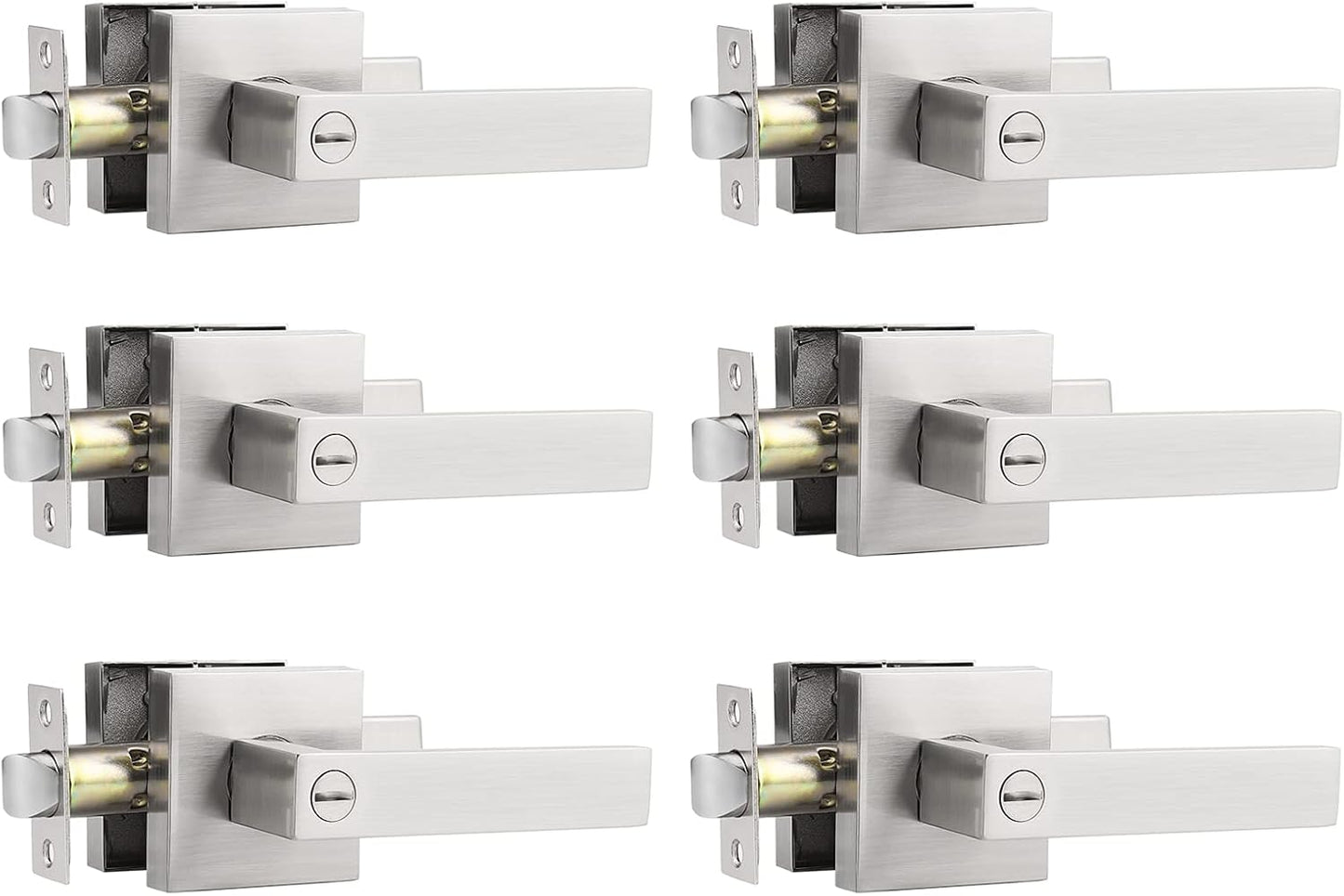 Probrico Privacy Door Levers for Bed and Bath - Satin Nickel Finish
