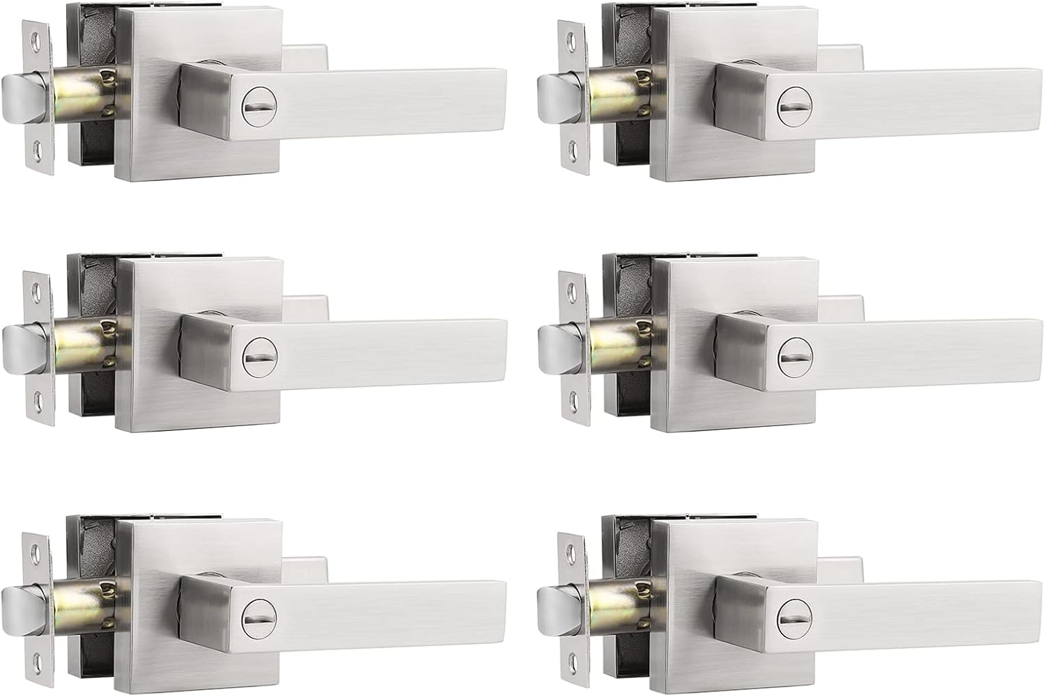 Probrico Privacy Door Levers for Bed and Bath - Satin Nickel Finish