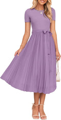 ZESICA Womens Summer Midi Dress - Flowy Pleated A Line