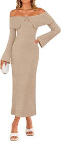Off Shoulder Sweater Dress Maxi - Sleek Fall Bodycon Style