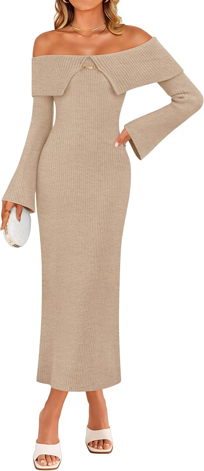 ZESICA Women's Off Shoulder Sweater Dress for Fall Fashion