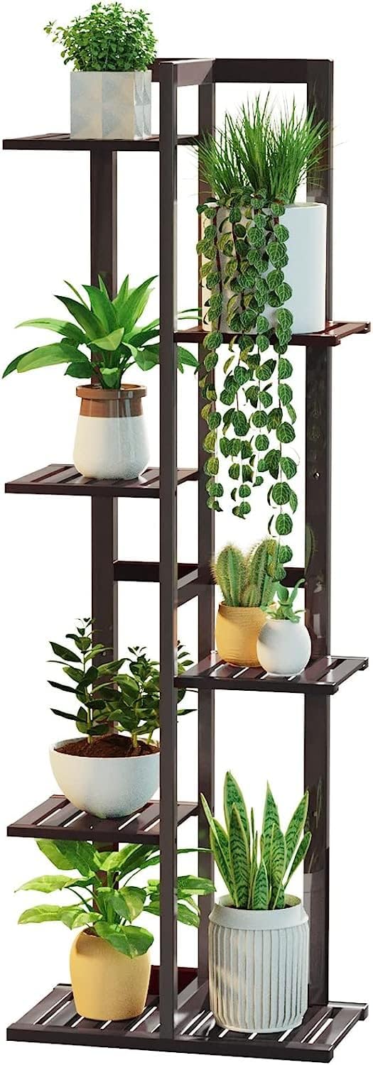DolceLuna 6 Tier Bamboo Plant Stand for Indoor and Outdoor Use