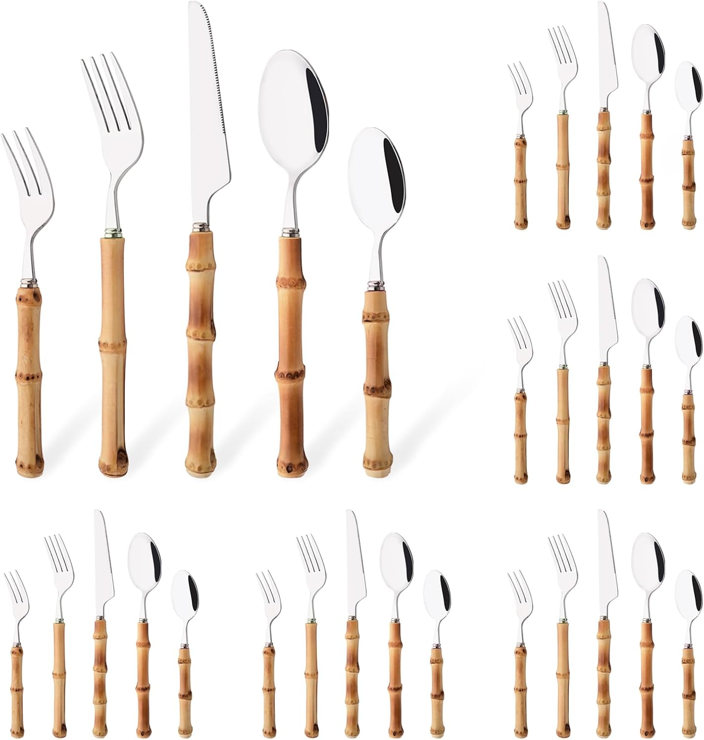 30PCS Bamboo Handle Flatware Set for Elegant Dining Experience