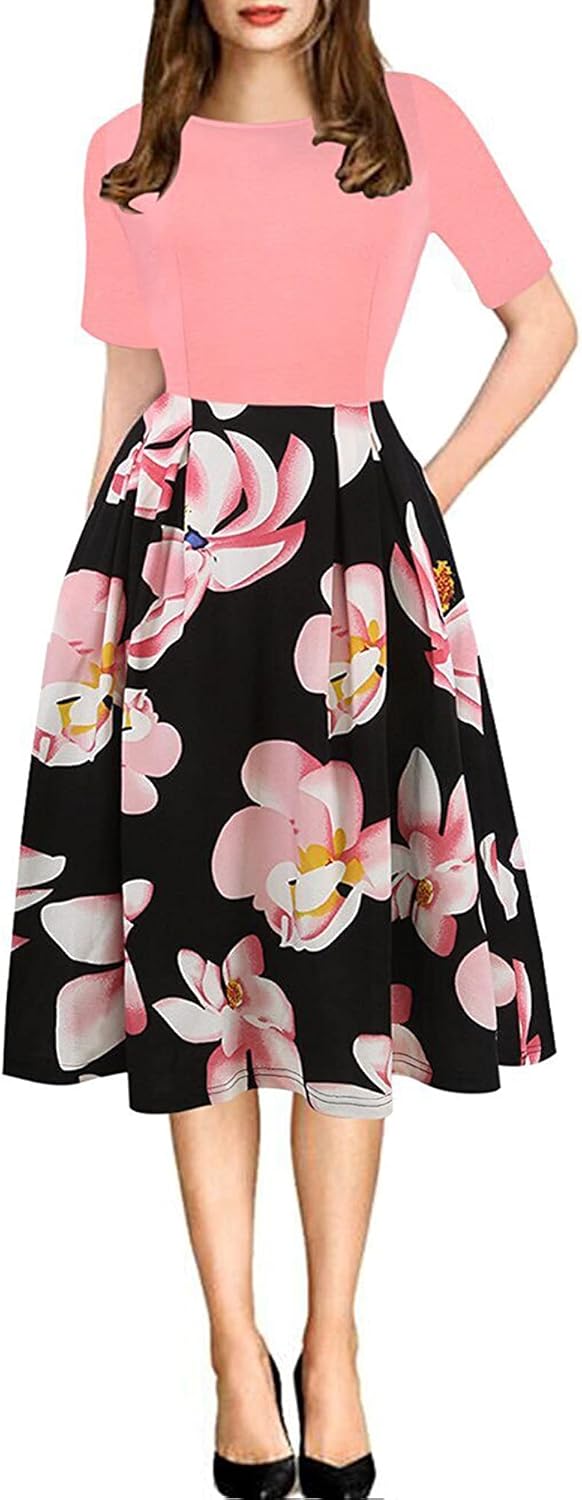 Oxiuly Women's Vintage Patchwork Pockets Swing Dress Review