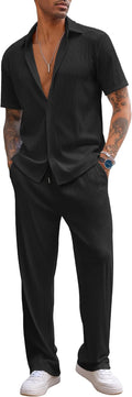 COOFANDY Men's 2 Piece Casual Short Sleeve Button Down Set - Easy 95%