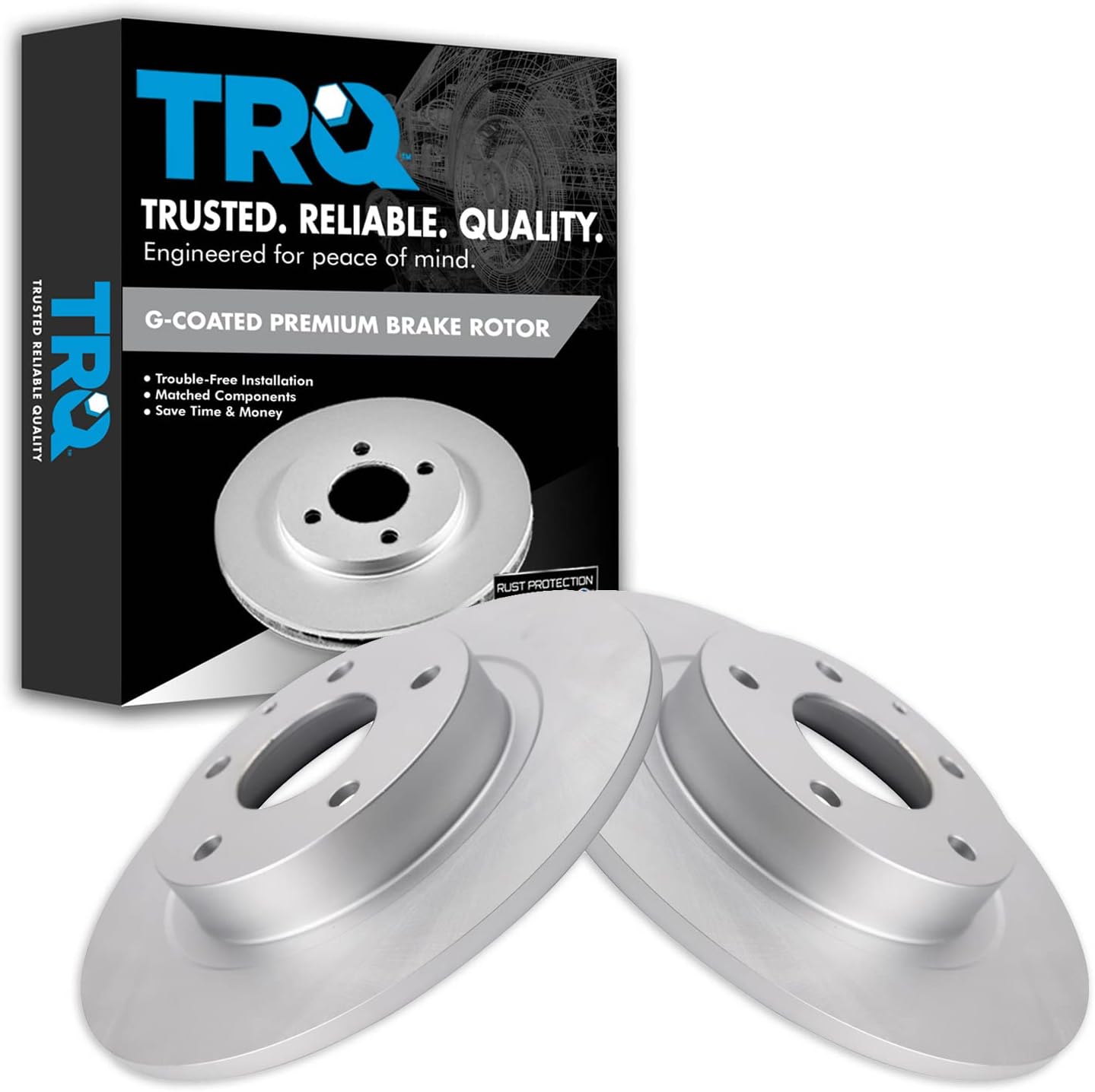TRQ Rear Brake Rotors Set Solid Premium G-Coated for Mazda 6
