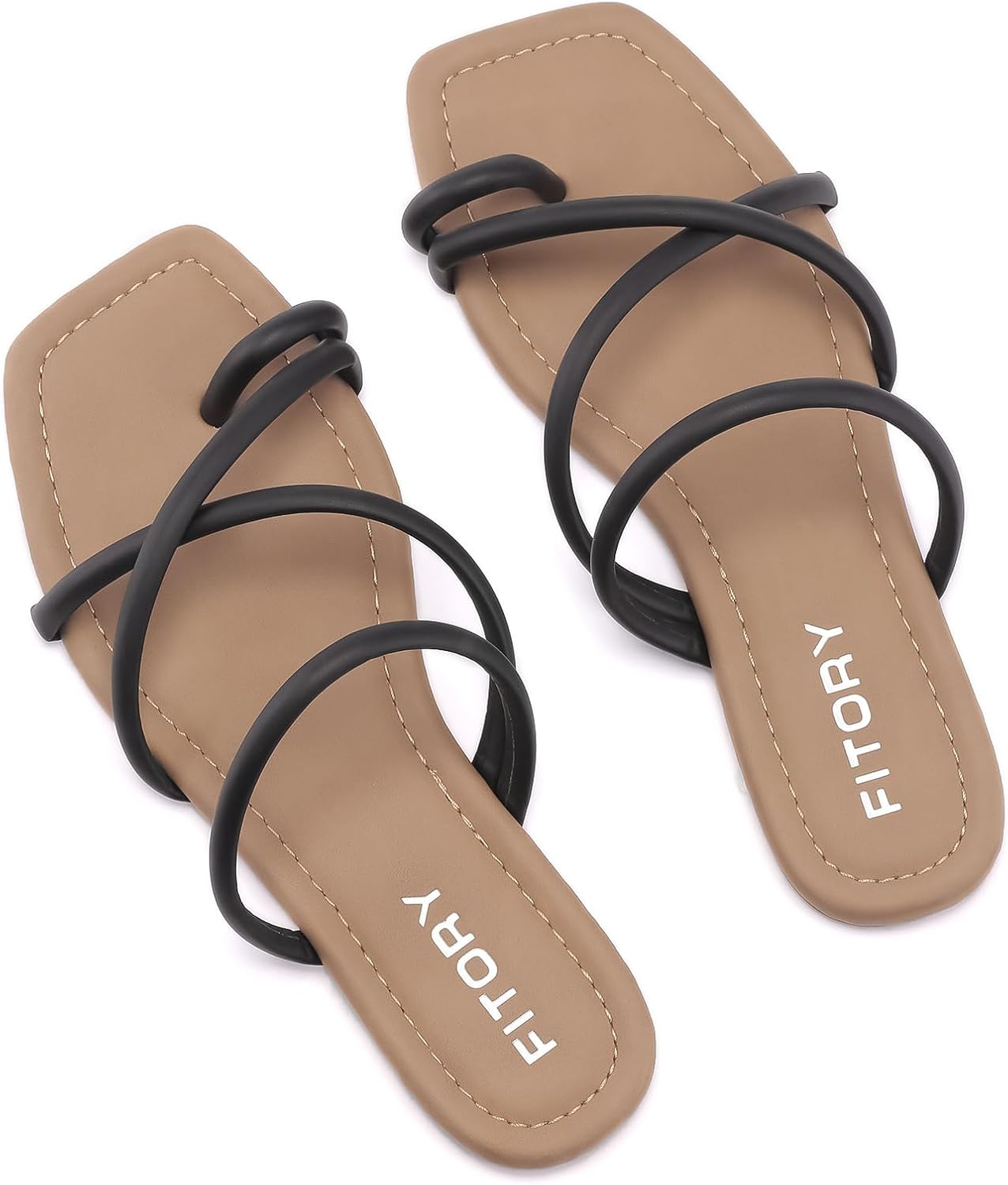 FITORY Women's Slide Sandals Flat Toe Ring Thongs for Summer