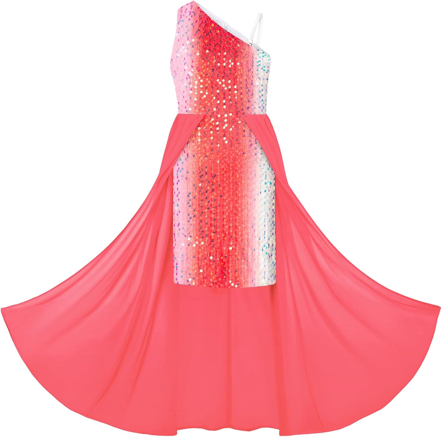 Girls Sequin Dress One Sleeve Formal Pageant Party Dresses