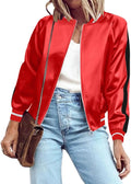 Women's Bomber Jacket Lightweight Zip Up - Cropped Satin Windbreaker