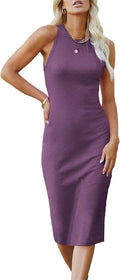 Women Bodycon Midi Tank Dress - Fitted Ribbed Summer Dress