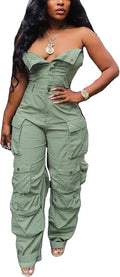 Tbahhir Off Shoulder Tube Denim Cargo Jumpsuit - Wide Leg Chic
