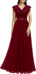 Dressystar Women's Lace Bridesmaid Dress with V Neck and Sleeves