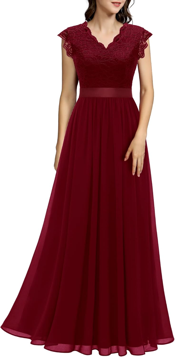 Dressystar Women's V Neck Sleeveless Lace Bridesmaid Dress