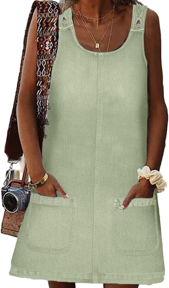 Stylish BZB Women's Sleeveless Casual Denim Dress with Pockets