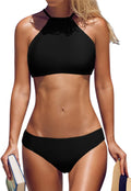 BeautyIn Womens Floral Striped Halter High Neck Bikini Set