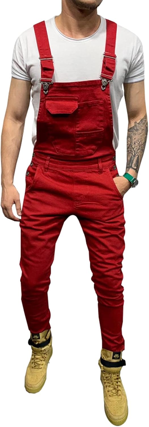 LONGBIDA Men's Denim Bib Overalls Fashion Slim Fit Jumpsuit
