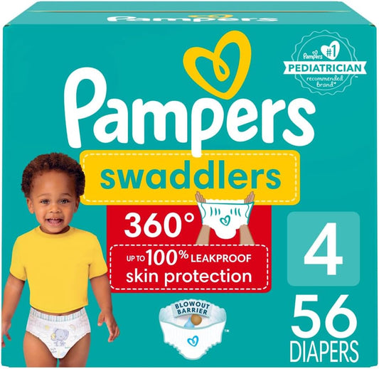 Pampers Swaddlers 360 - Size 4, 56 Count - 100% Leakproof Skin Protection