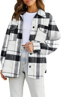 AUTOMET Womens Flannel Shacket Plaid Button Down Shirt Jacket - Cozy