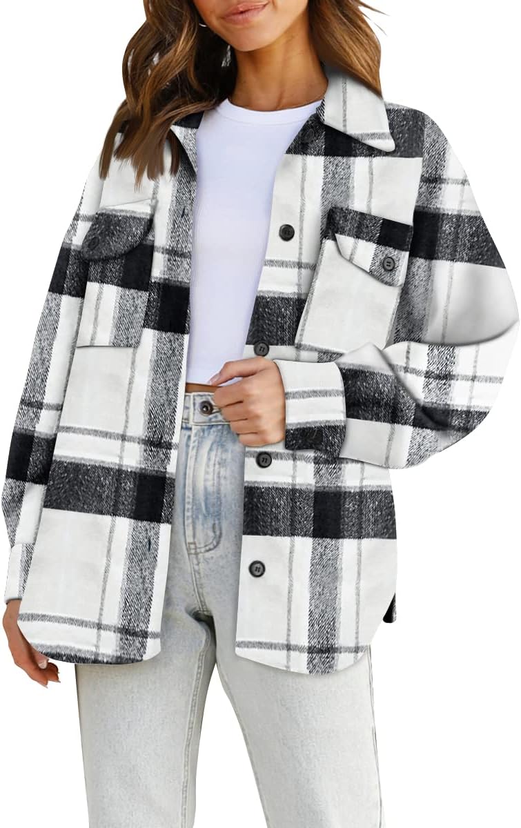 AUTOMET Womens Fall Outfits Shackets Flannel Button Down Shirts