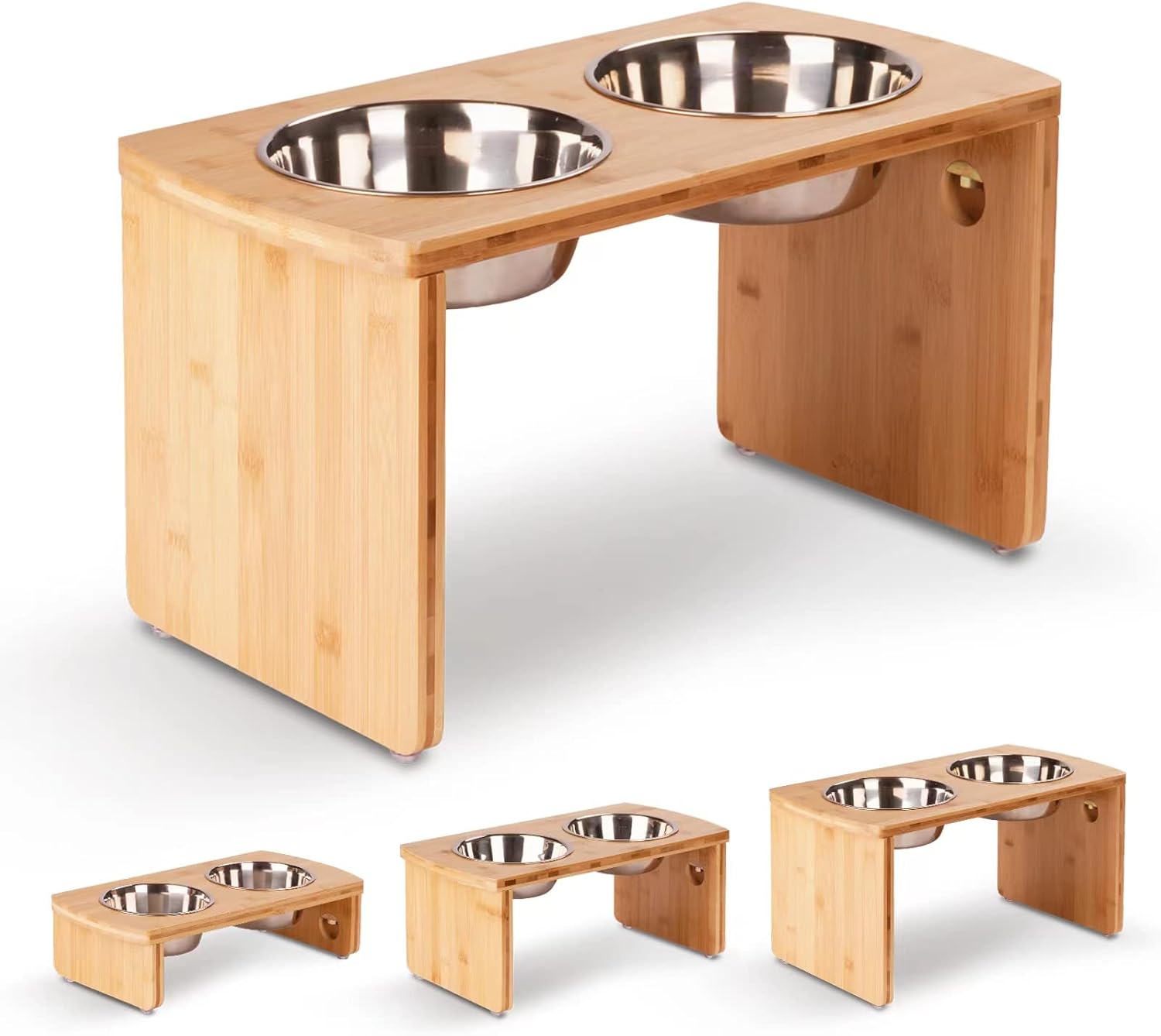 Elevated Dog Bowls for Large Dogs - Bamboo Raised Bowl Set