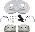 TRQ Brake Pad & Rotor Kit Slotted X Drilled Performance - Front Fit is
