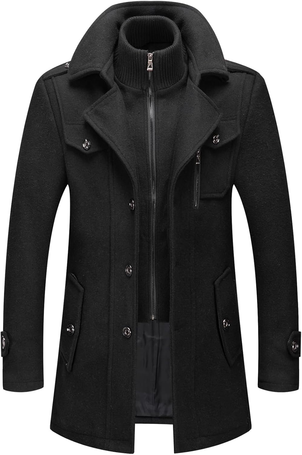 Men's Thermal Wool Blend Peacoat with Detachable Zipper