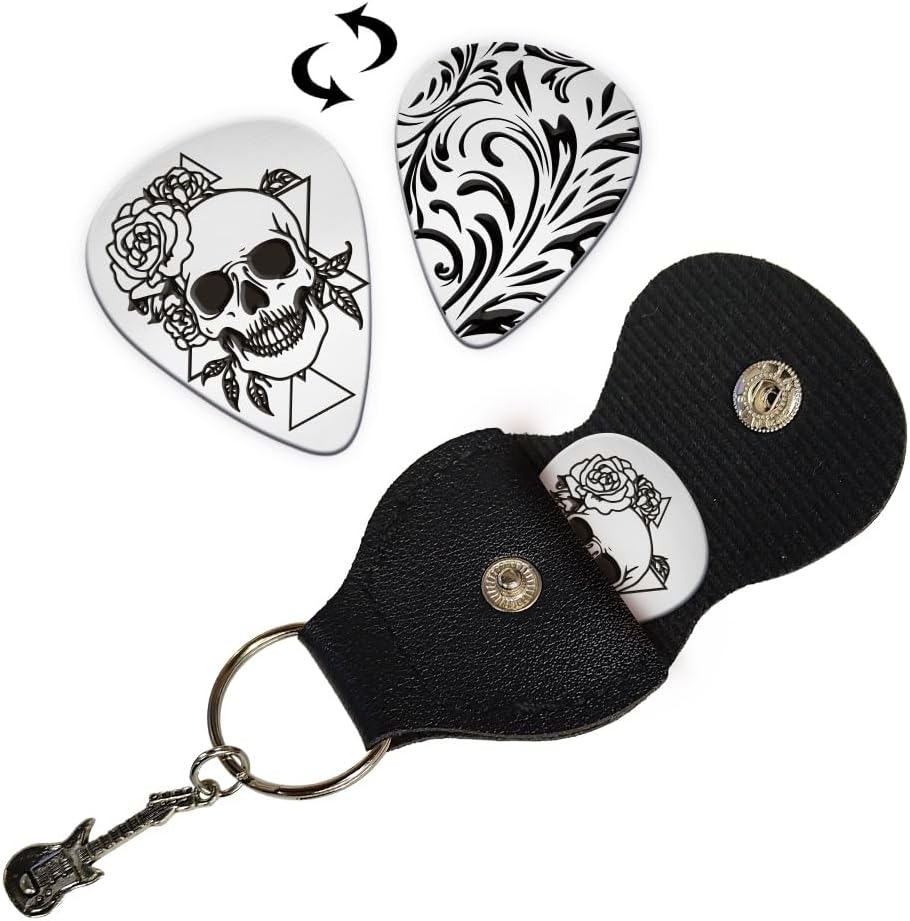 Skull Flower Guitar Pick Keychain Set