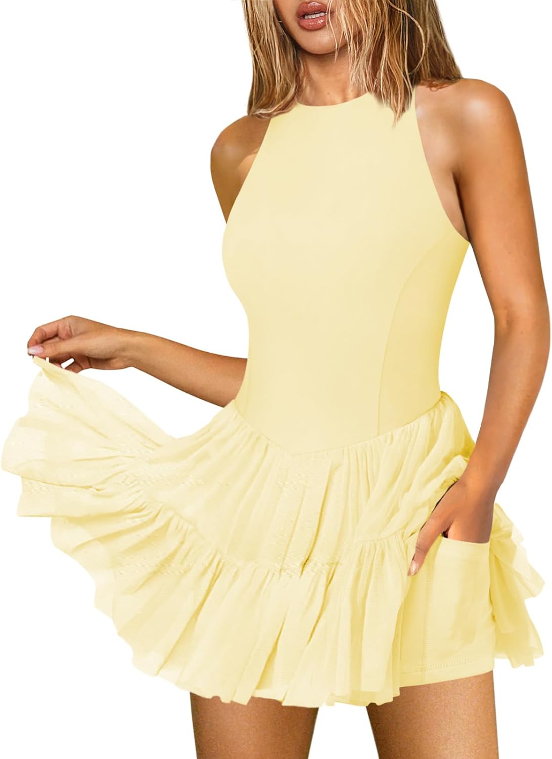 Women's Flowy Pleated Ruffle Tennis Dress for Summer Fun