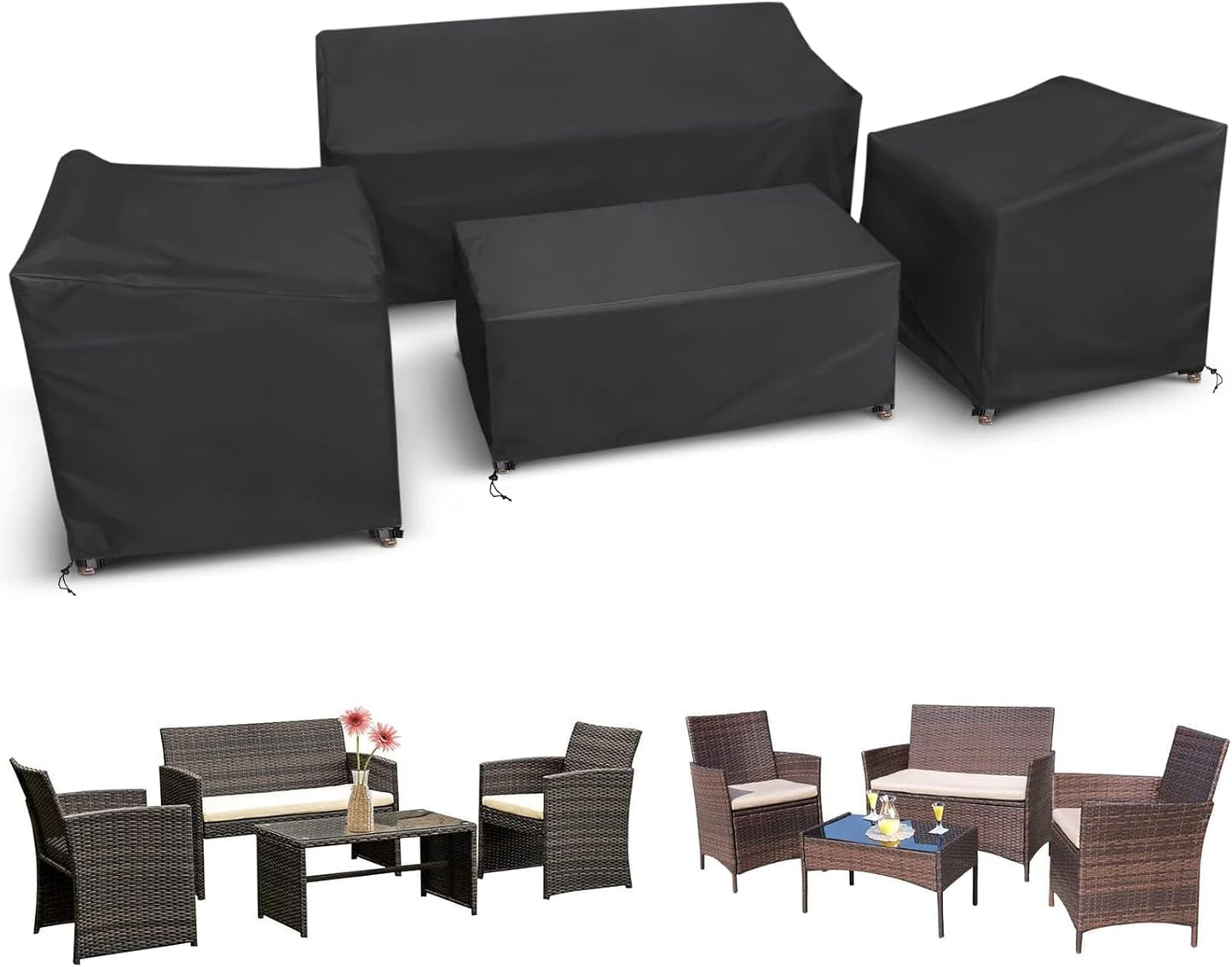 STARTWO Heavy Duty Waterproof Patio Furniture Covers 4 Piece Set