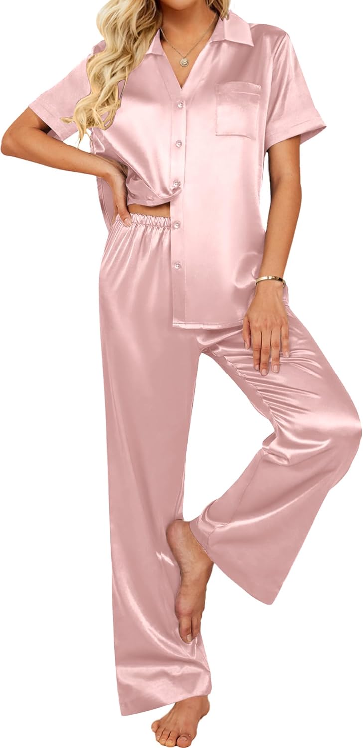 Ekouaer Silk Pajamas for Women Set Soft Button Down Sleepwear