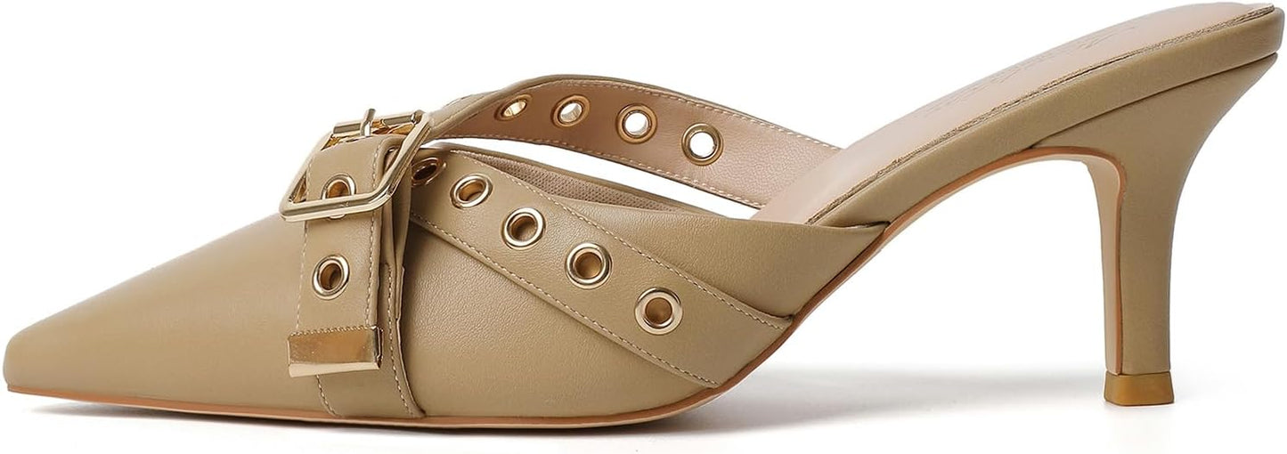 Mostrin Kitten Mules Heels for Women - Vintage Slip On Pumps