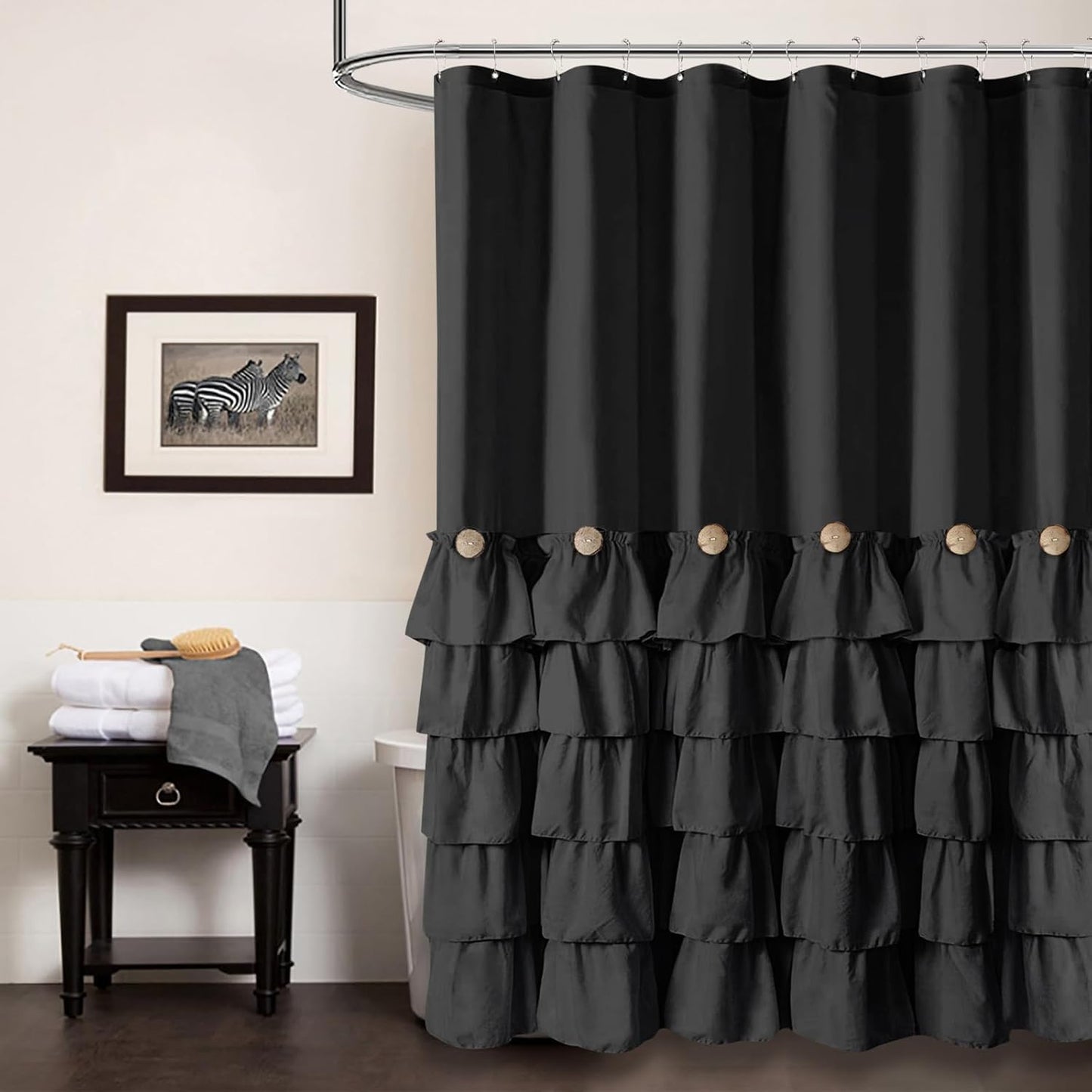 Farmhouse Style Black Ruffle Shower Curtain