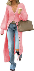 Womens Long Cardigan V Neck Button Down Chunky Knit Duster - Cozy soft