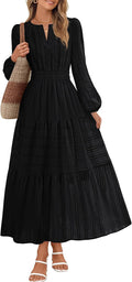 Fall Dresses for Women V Neck Tiered Maxi Dress - Comfortable Fit