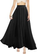 Women Maxi Chiffon Pleated Elastic High Waist Skirt - Flowing Fit