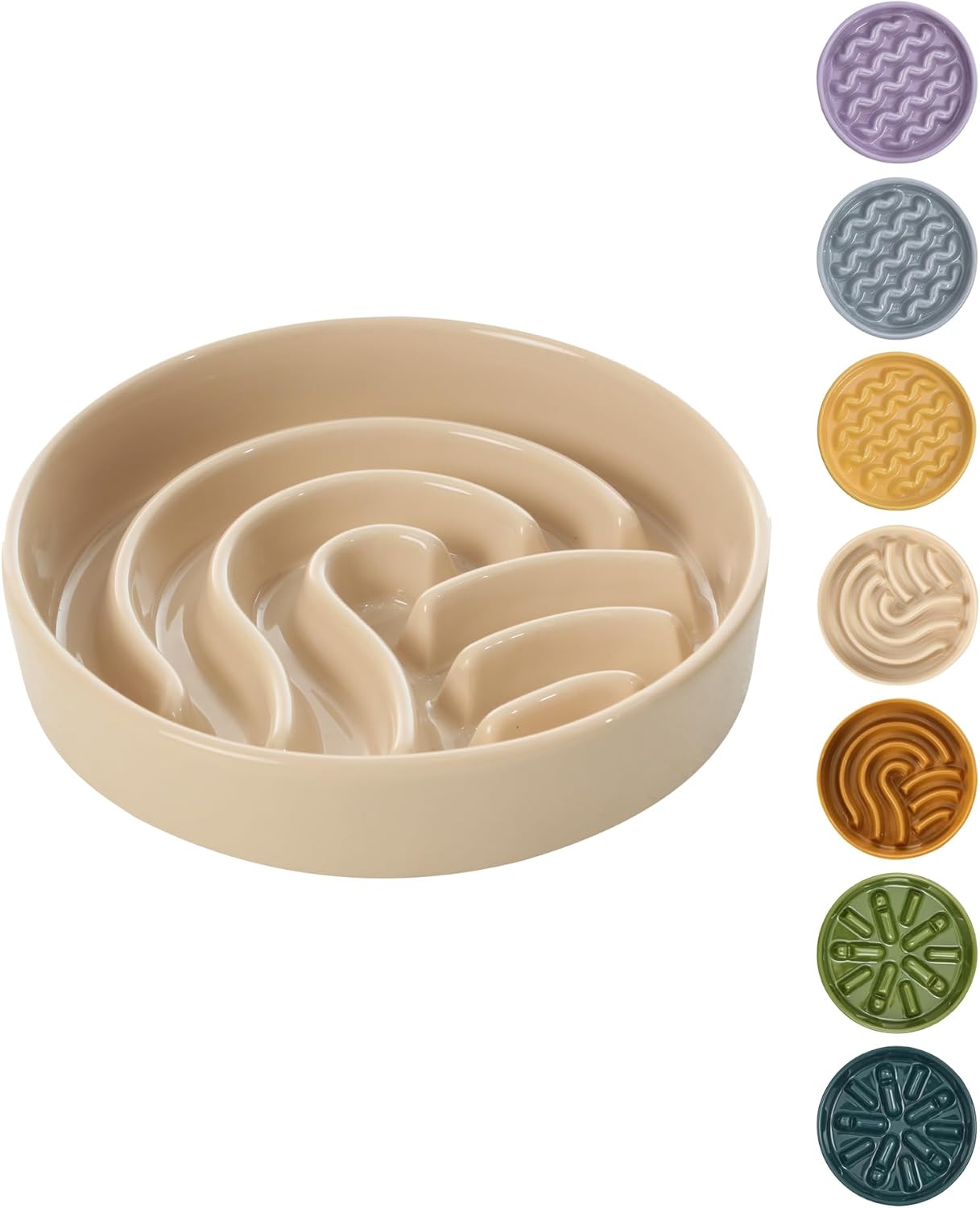 Ceramic Maze Dog Slow Feeder with Non-Slip Silicone Rim