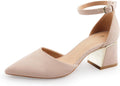 Womens Pointed Toe Chunky Low Heel Pumps - Metal Line Accent
