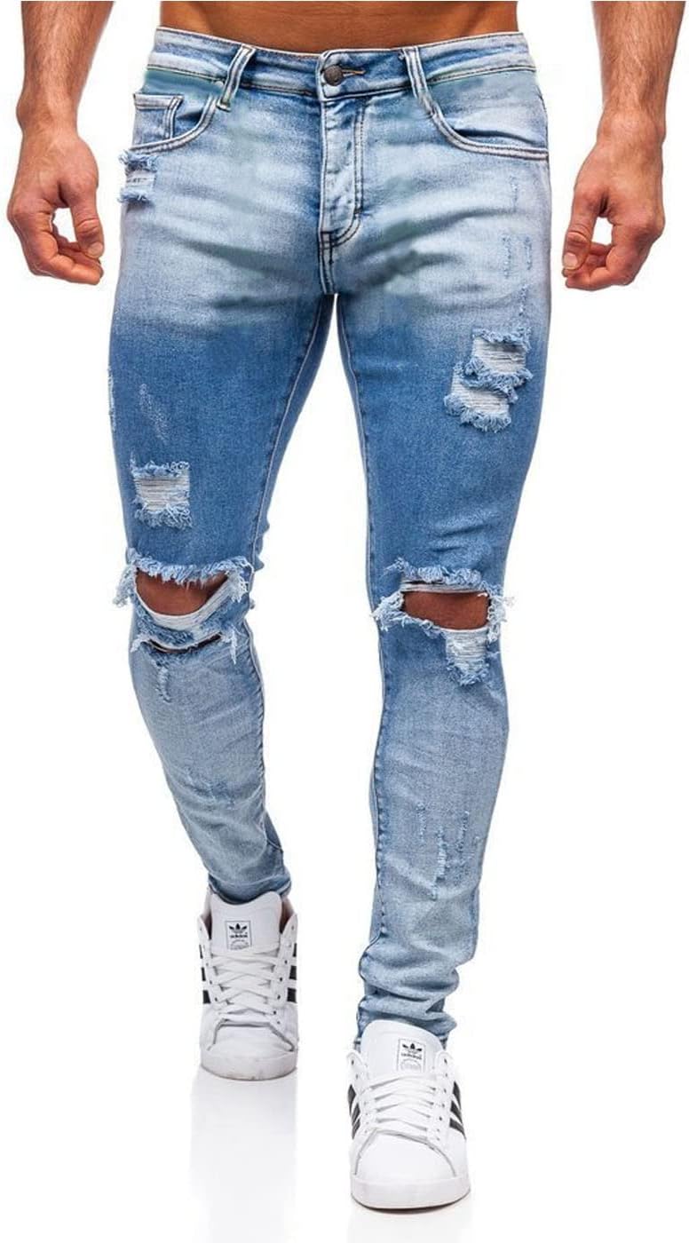 HUNGSON Men's Ripped Skinny Jeans for a Stylish Slim Fit