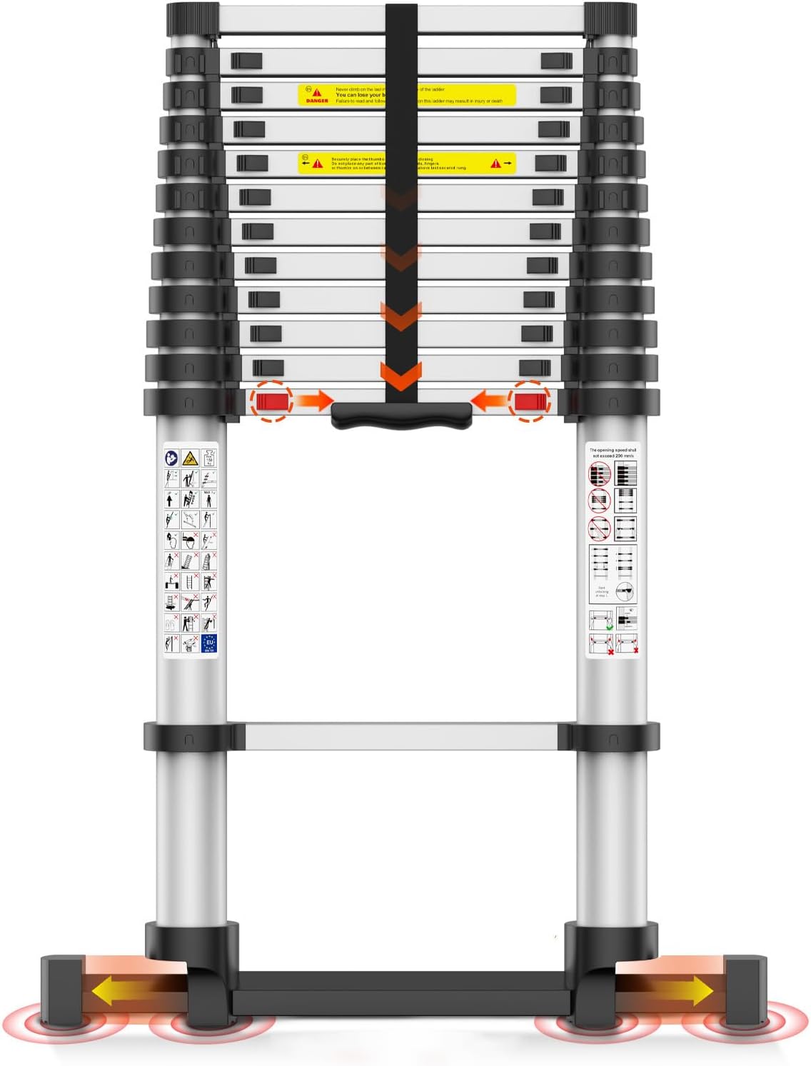 12.5FT Telescoping Ladder with Enhanced Stability and Safety