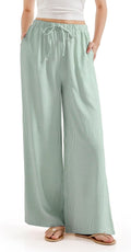 Women Wide Leg Linen-Blend Palazzo Pants High Waist - Comfortable Fit