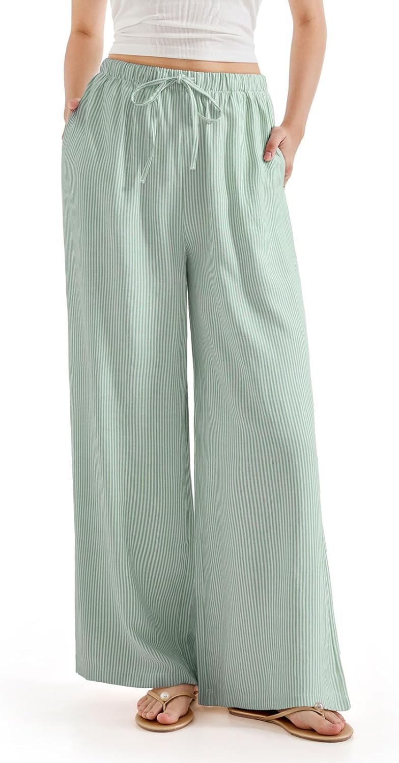 SUUKSESS Women Wide Leg Linen Pants for Summer Comfort