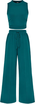 Women Summer 2 Piece Outfits Cropped Top & Wide Leg Pants