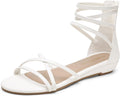 Women's Strappy Rhinestone Ankle Strap Flat Sandals - Dressy Flats