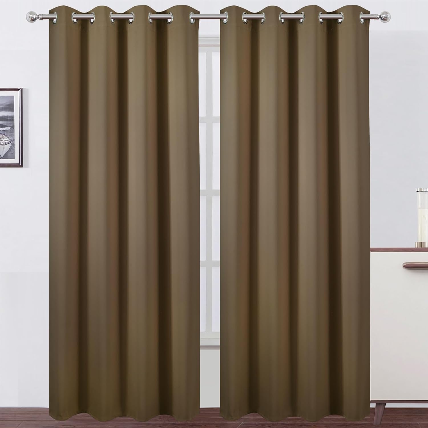 LEMO Brown Thermal Blackout Curtains for Bedroom 52 x 95 Inch