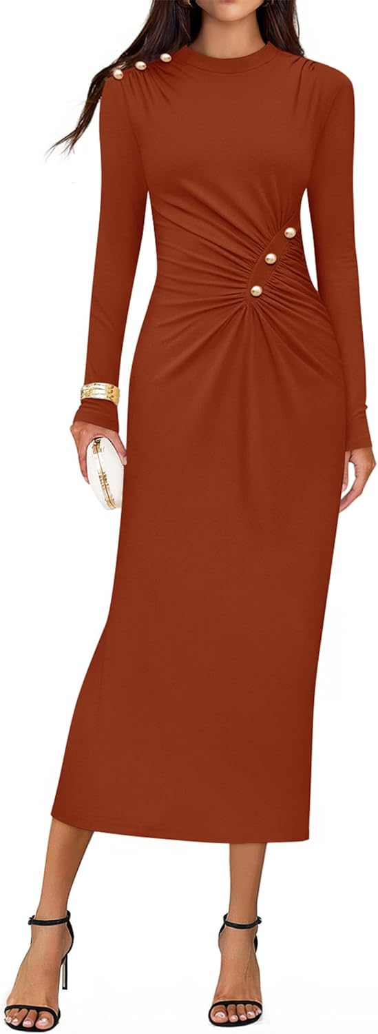 ZESICA Womens Long Sleeve Mock Neck Bodycon Midi Dress Review