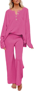 Pink Queen Women's 2 Piece Knit Sweatsuit - Cozy Wide Leg Lounge