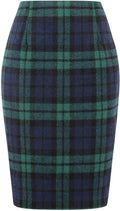 Plaid Skirt Knee Length Pencil Wool Skirt with Slit
