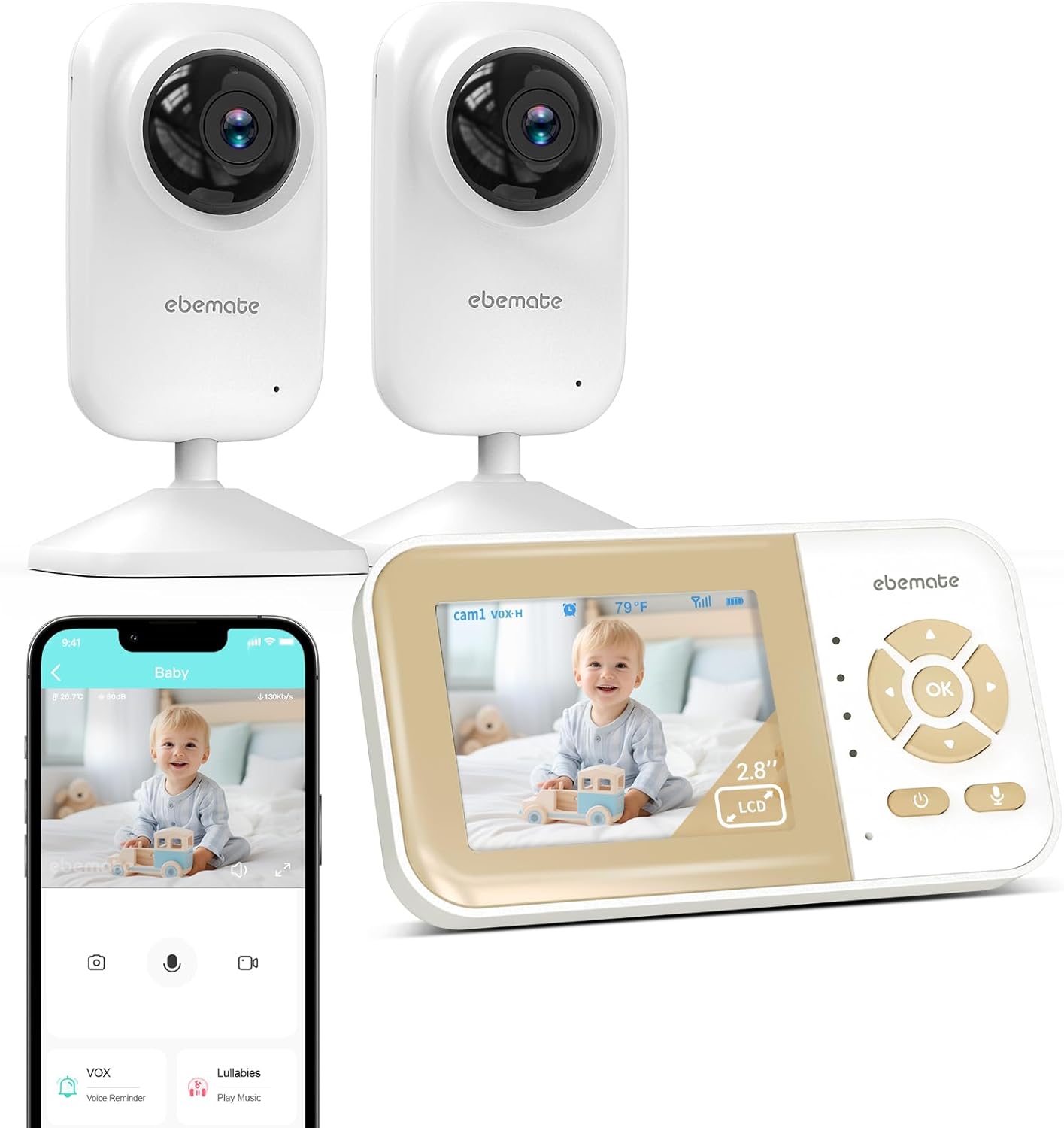 ebemate Video Baby Monitor with Two Cameras and 2.8in Screen