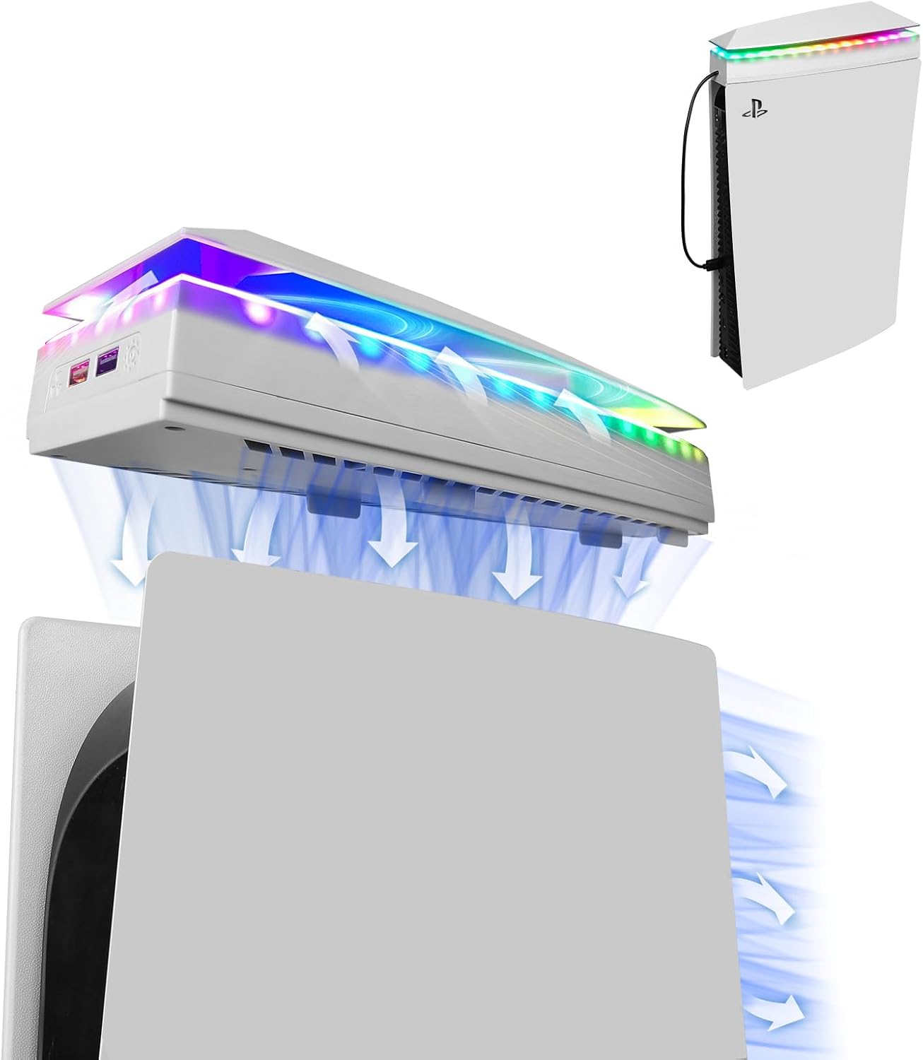 Console Cooling Fan with Dust Cover and Colorful LED Lights